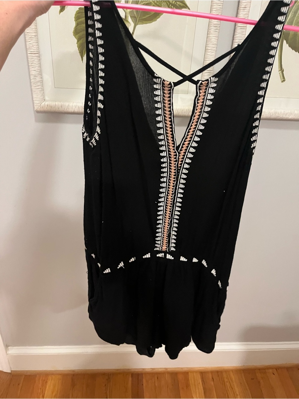 Rip Curl Black V-Neck Embroidered Sleeveless Romper Top